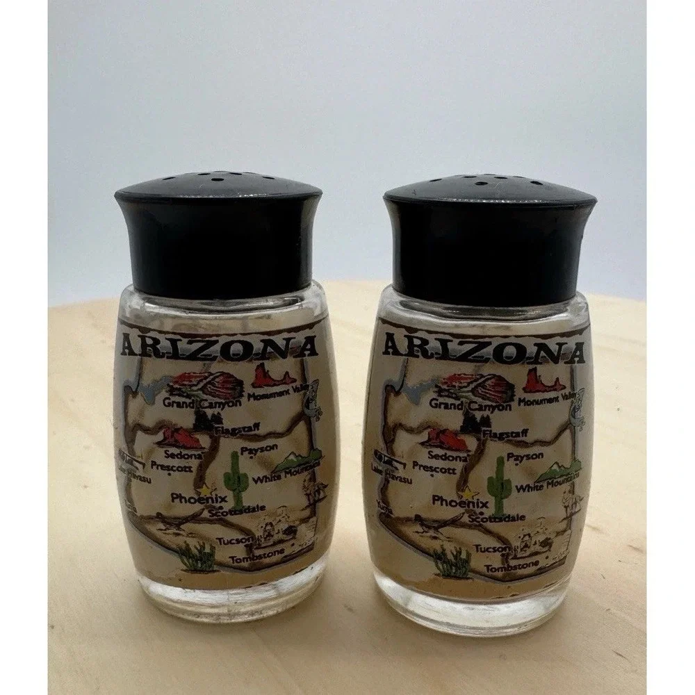 Arizona State Map Salt And‎ Pepper Shakers Glass Souvenir Southwest Decor VTG